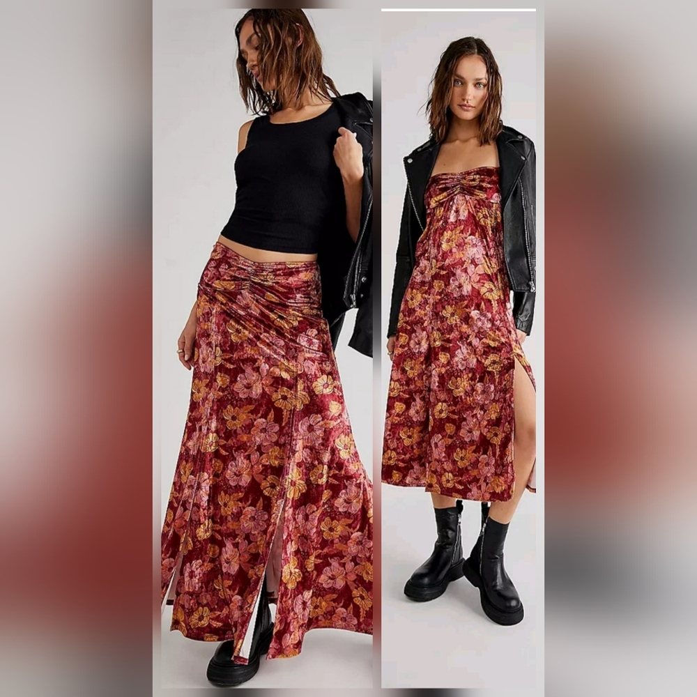 Free People Carpe Diem Convertible Floral Velvet Midi Dress/Maxi Skirt Boho Med.